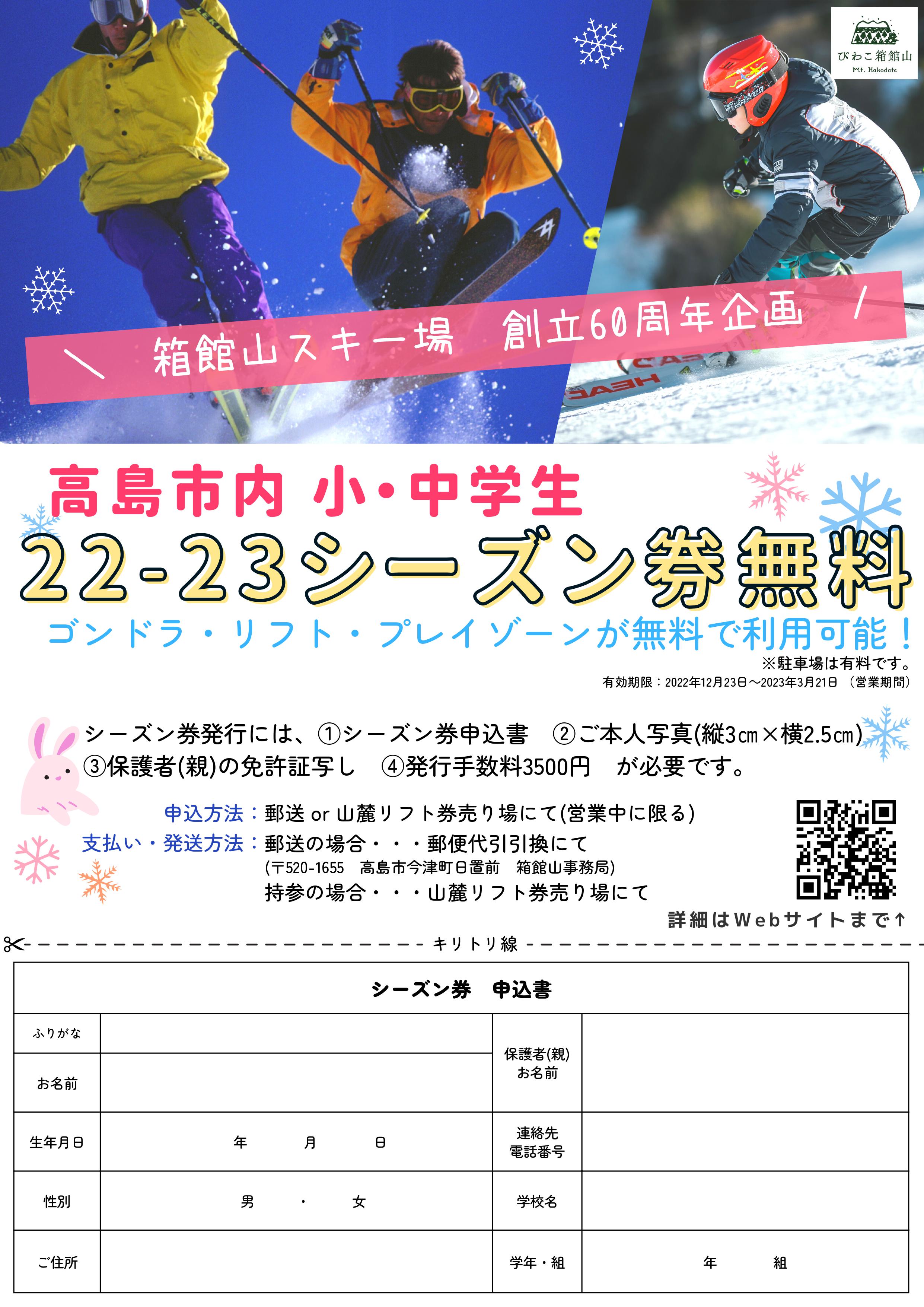 箱館山スキー場　箱館山　1日乗車券　リフトゴンドラ　2枚セット